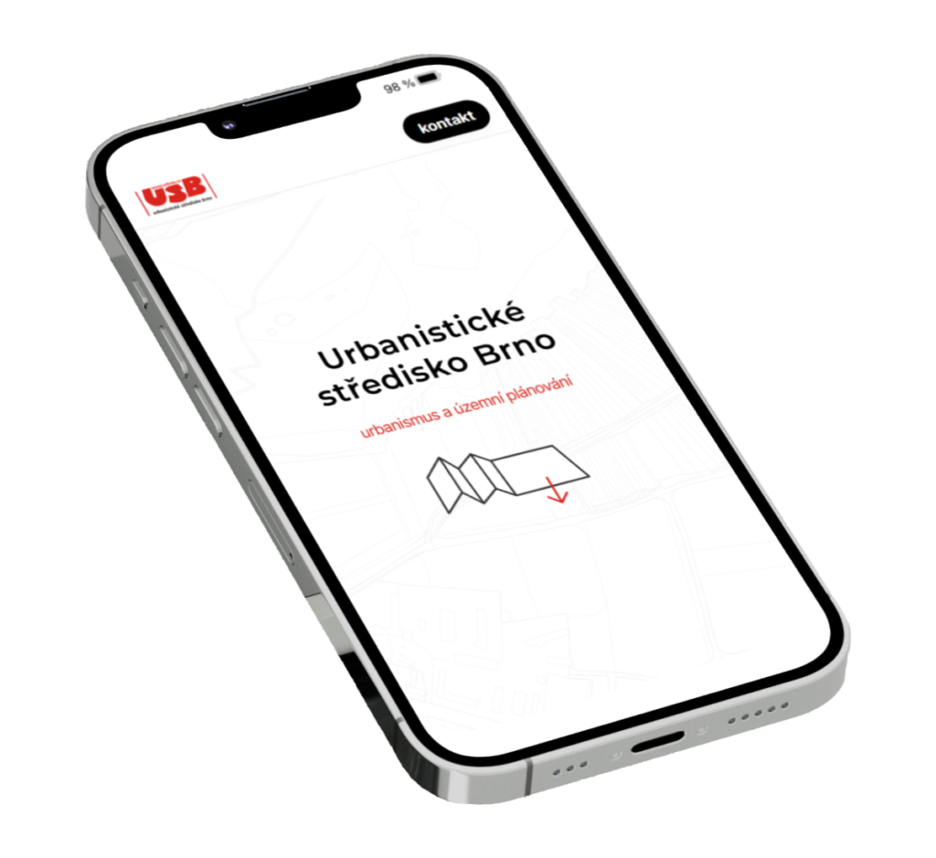 Telefon zobrazující webovou stránku usbrno.cz